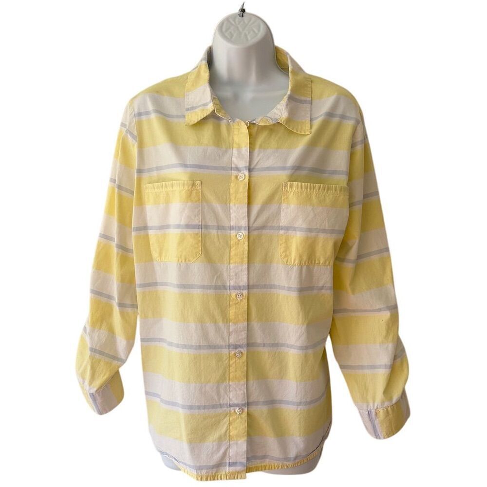 Jaclyn Smith Women's 1X Yellow Striped Button-Up Collared Blouse